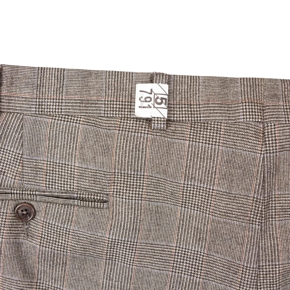 Brooks Brothers Mens 44x31 Wool Cashmere Glen Plaid Dress Pants Brown